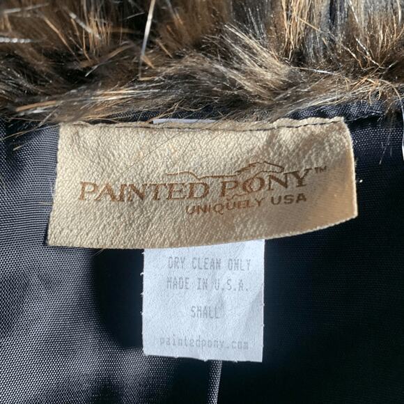 Deadstock Vintage 90s Faux Fur Vest Brown Black Feather Textured Pattern Small - Picture 9 of 13